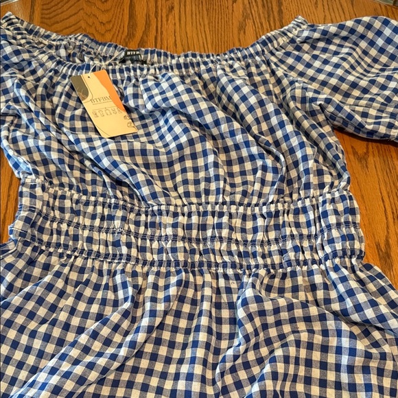 NWT BTFBM Blue Gingham Off-Shoulder  Elastic Waist Women’s Maxi Dress SZ XL - Picture 4 of 16